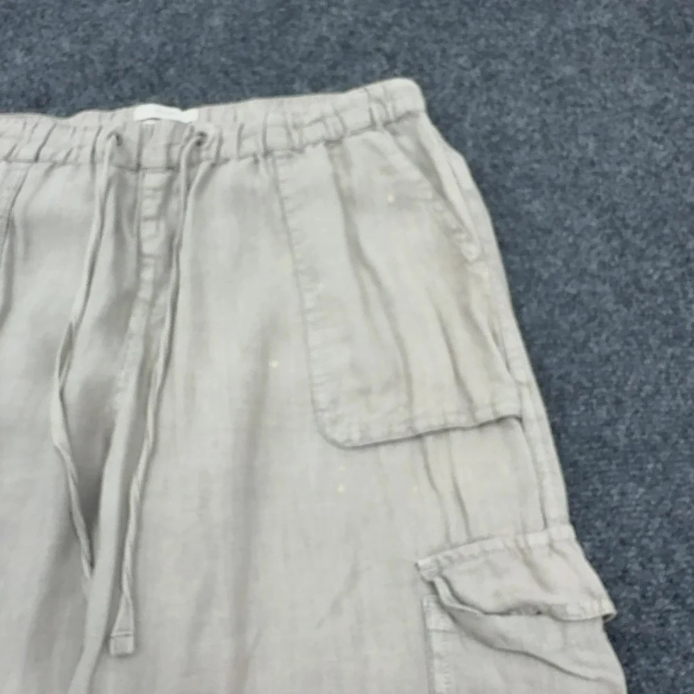 Nicole Miller Cargo Pants Women M Tan Linen Jogger Casual Utility Boho